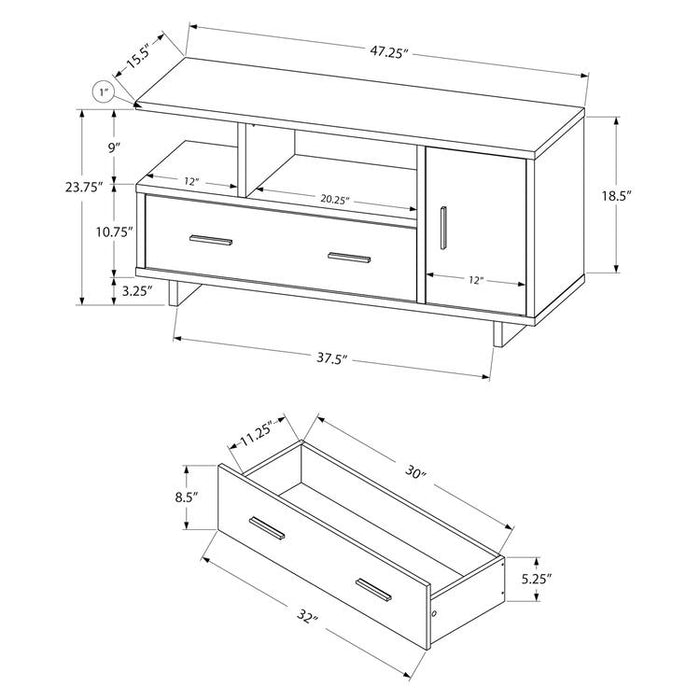 Monarch Specialties I 2800 | Meuble TV - 48" - Avec rangement - Blanc-SONXPLUS Val-des-sources