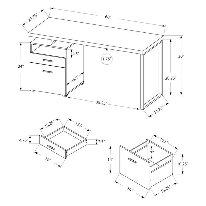 Monarch Specialties I 7143 | Meuble d'ordinateur - 60" - Métal argent - Espresso-SONXPLUS Val-des-sources