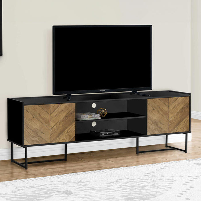 Monarch Specialties I 2752 | Meuble pour téléviseur 72'' - Base de métal noir - Avec 2 portes simili-bois-SONXPLUS Val-des-sources