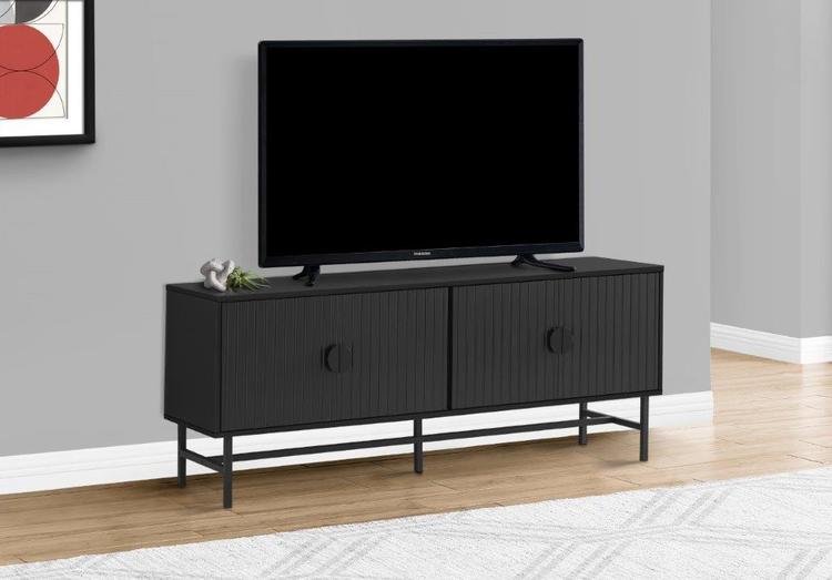 Monarch Specialties I 2732 | Meuble pour téléviseur 60'' - Base de métal noir - 2 portes noires-SONXPLUS Val-des-sources