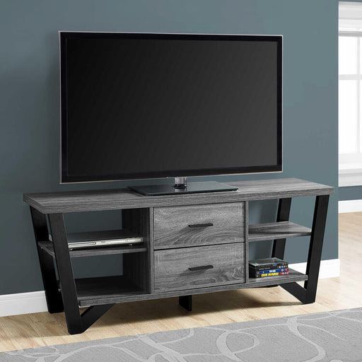 Monarch Specialties I2762 | Meuble TV - 60" - 2 Tiroirs de rangement - Gris/Noir-SONXPLUS Val-des-sources