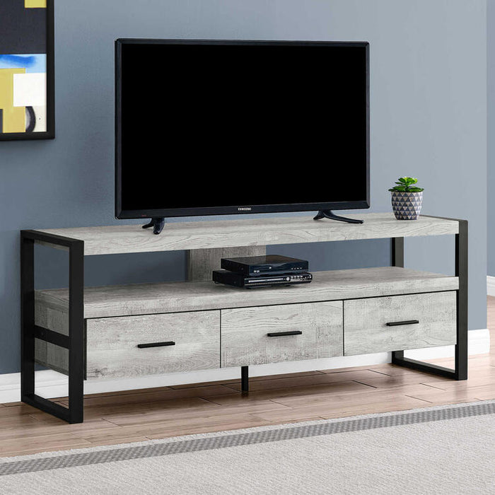 Monarch Specialties I2821 | Meuble TV - 60" - 3 Tiroirs - Gris-SONXPLUS Val-des-sources