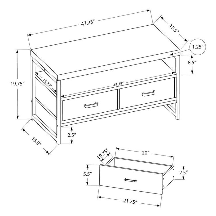 Monarch Specialties I 2871 | Meuble TV - 48" - 2 Tiroirs de rangement - Métal noir - Imitation bois Gris-SONXPLUS Val-des-sources